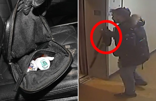 On March 4, 2025, Yitzchok Sklar called a volunteer emergency medical service to report that the victim was foaming at the mouth and making unusual noises. Shortly after the call ended, and moments before first responders arrived, Sklar was captured on video surveillance footage rushing out of the shelter (right) to hide a black bag (left). (U.S. Department of Justice)