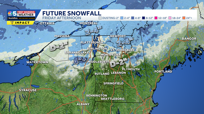 Friday Snow Snowfall forecast through Friday afternoon and evening.