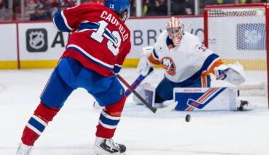 Caufield's hat trick helps Canadiens beat Islanders 7-3