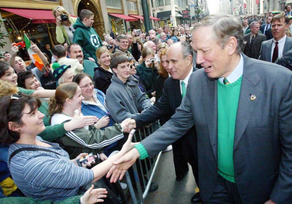 Former Mayor Rudy Giuliani and Governor George Pataki at the St. Patrick's Day Parade on March 17, 2003.