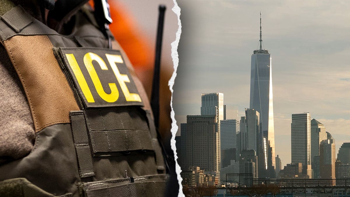 ICE agent and NYC skyline