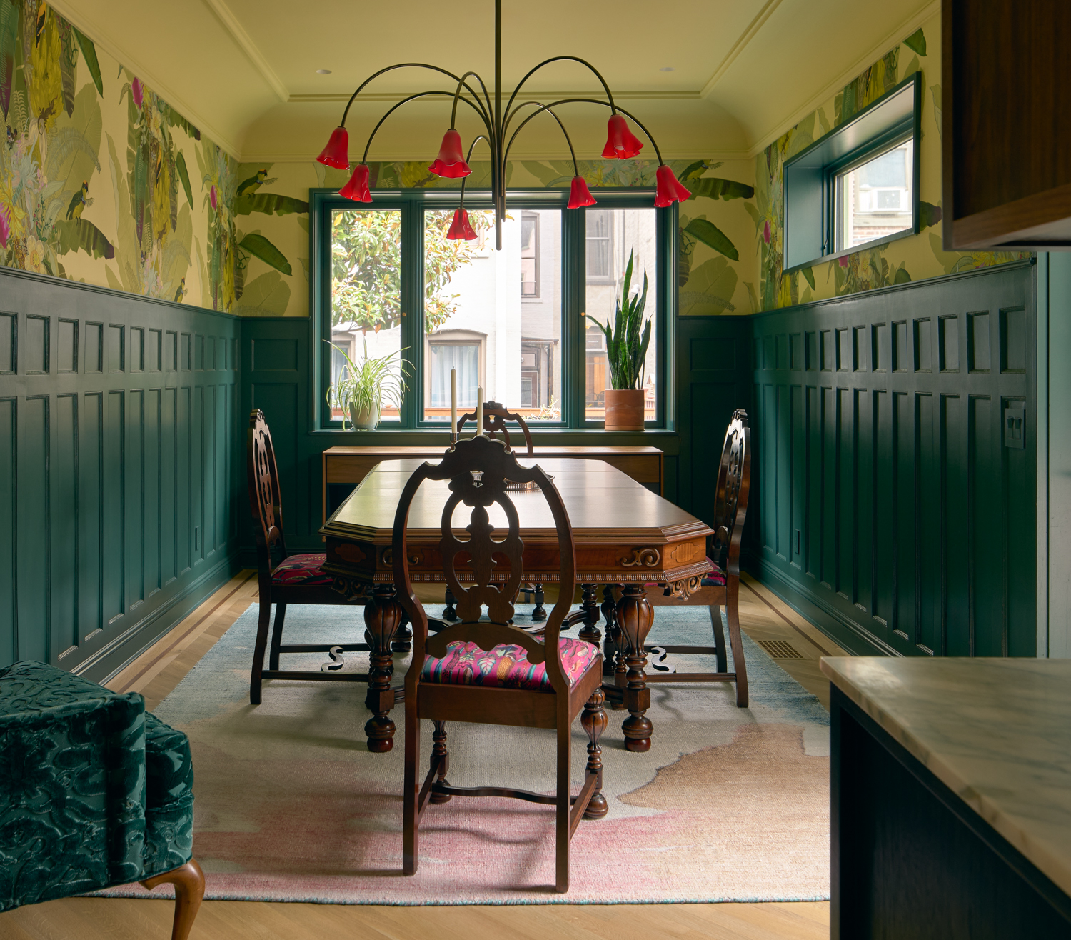 GREEN PANELED DINING ROOM