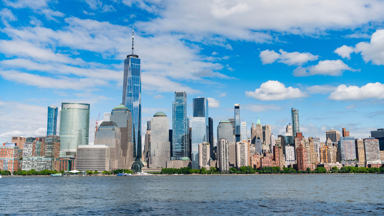 Manhattan skyline seen from the river in the daytime