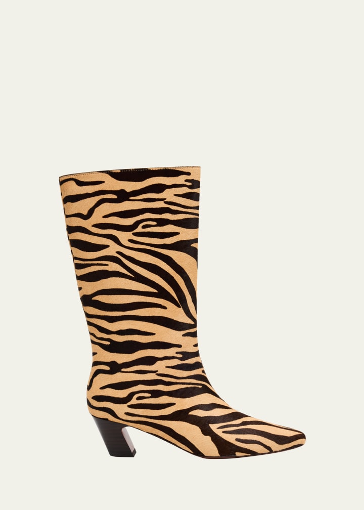 55mm Cleo Zebra Calf Hair Mid-Calf Boots