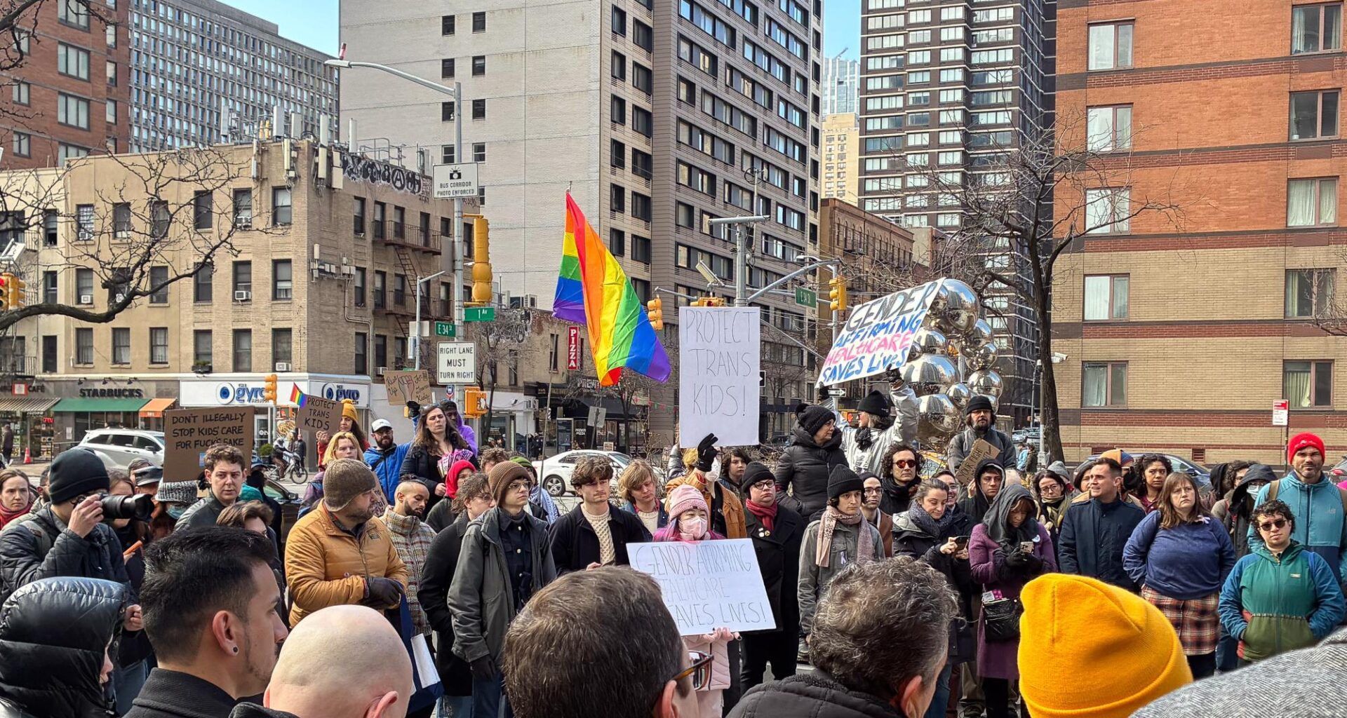 Dozens rally for gender-affirming care outside NYU Langone