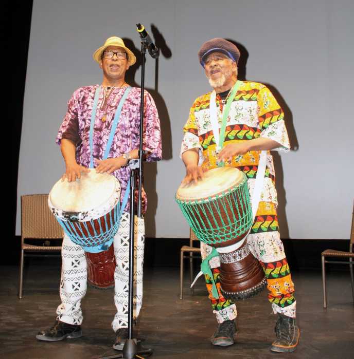 The Sanga of the Valley duo entertained the audience with rhythmic drumming at the Macon B. Allen Black Bar Association BHM commemoration at Queens Theatre in Flushing Meadows, Corona Park.