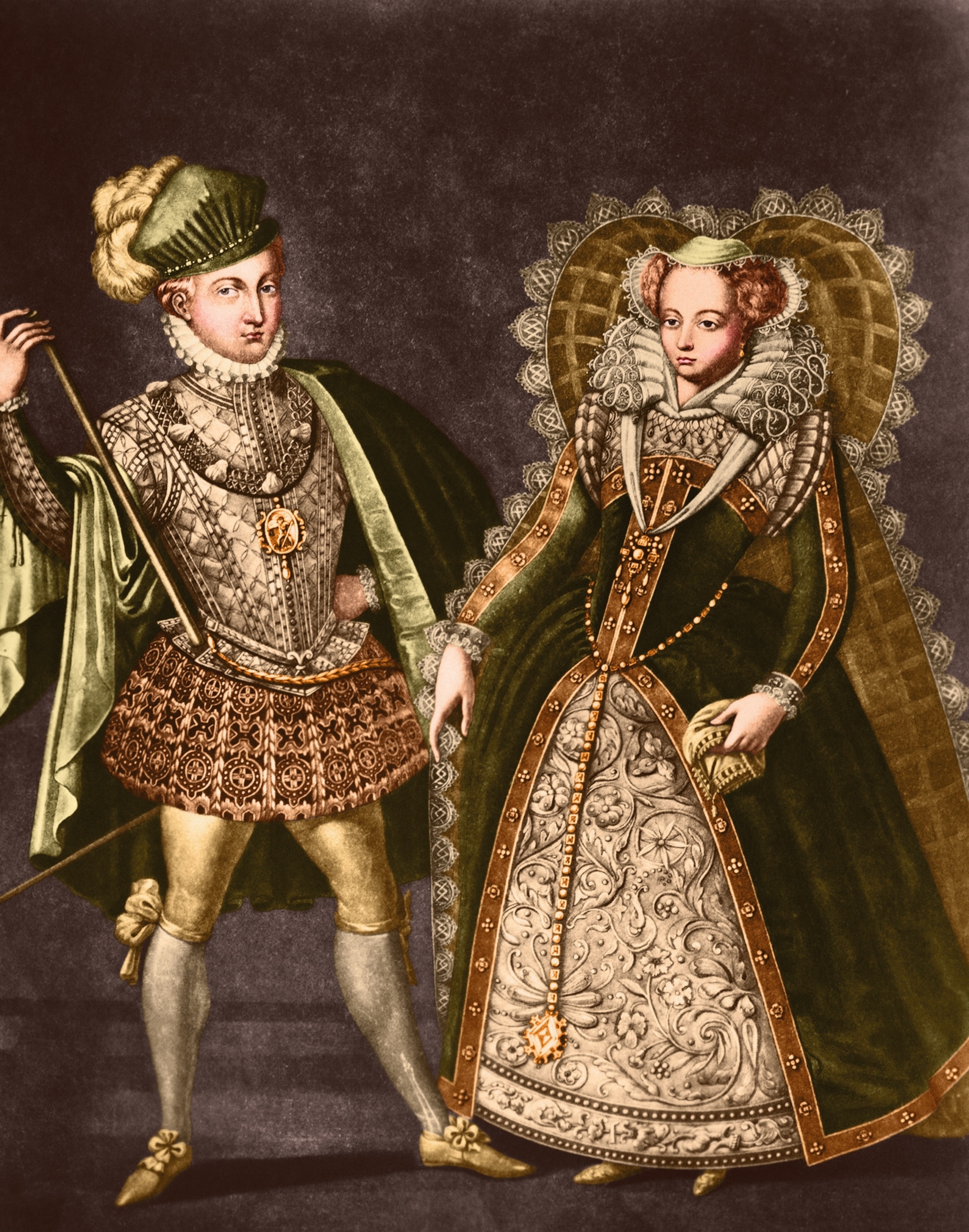 An engraving of Lord Darnley and Mary Stuart.