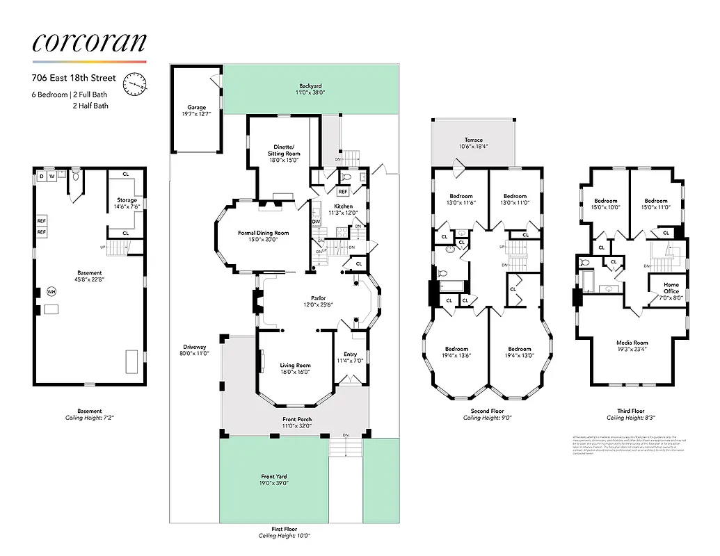 floorplan showing three floors of living space and a garage