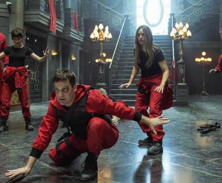 The cast of 'Money Heist' all gathered in the show.