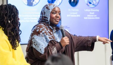 Safiatu Diagana speaking on a panel for National Girls and Women in Sports Day and NYRR offices February 4, 2026.