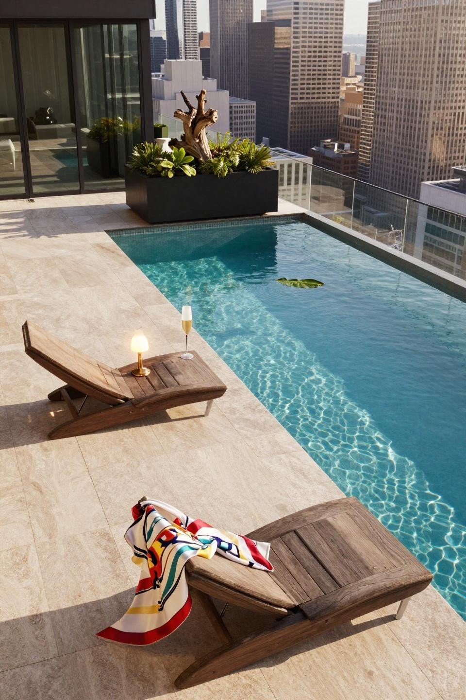 Manhattan Apartment Luxury - rooftop infinity pool merging with skyline