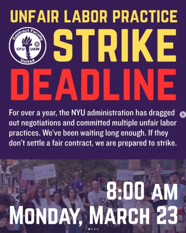 NYU Contract Faculty Set Unfair Labor Practice Strike Deadline