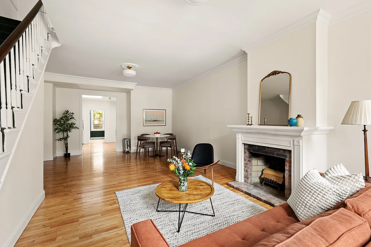 living room with mantel