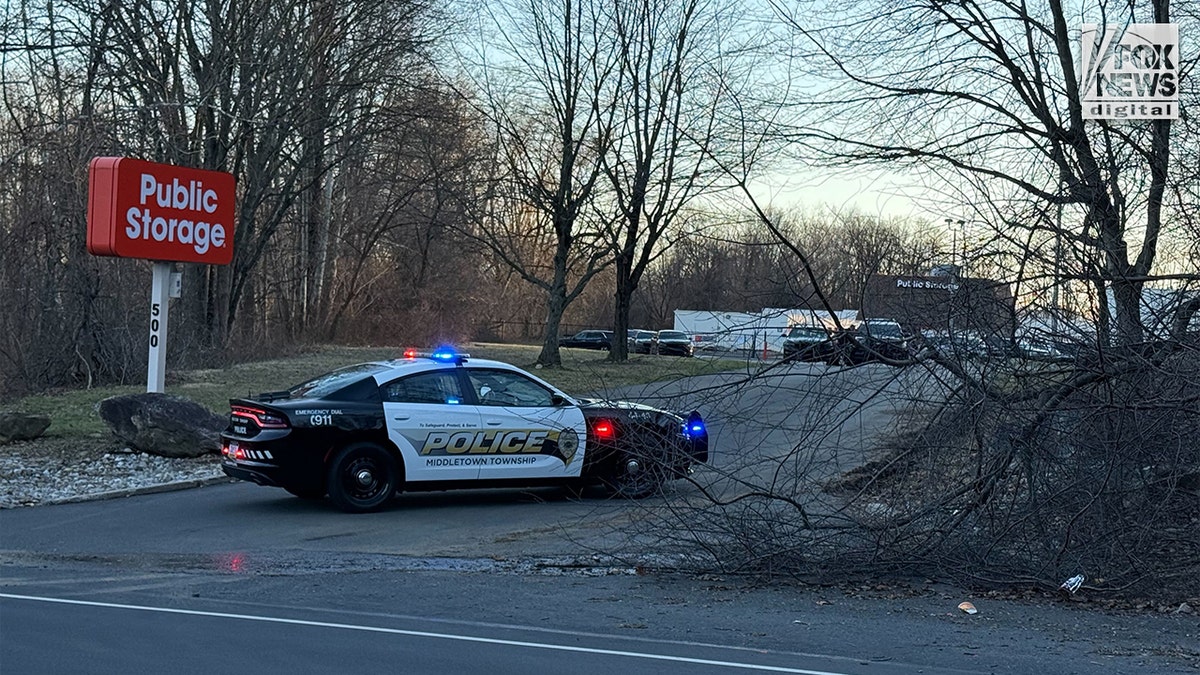 Police cruiser in front of public storage in Pennsylvania.