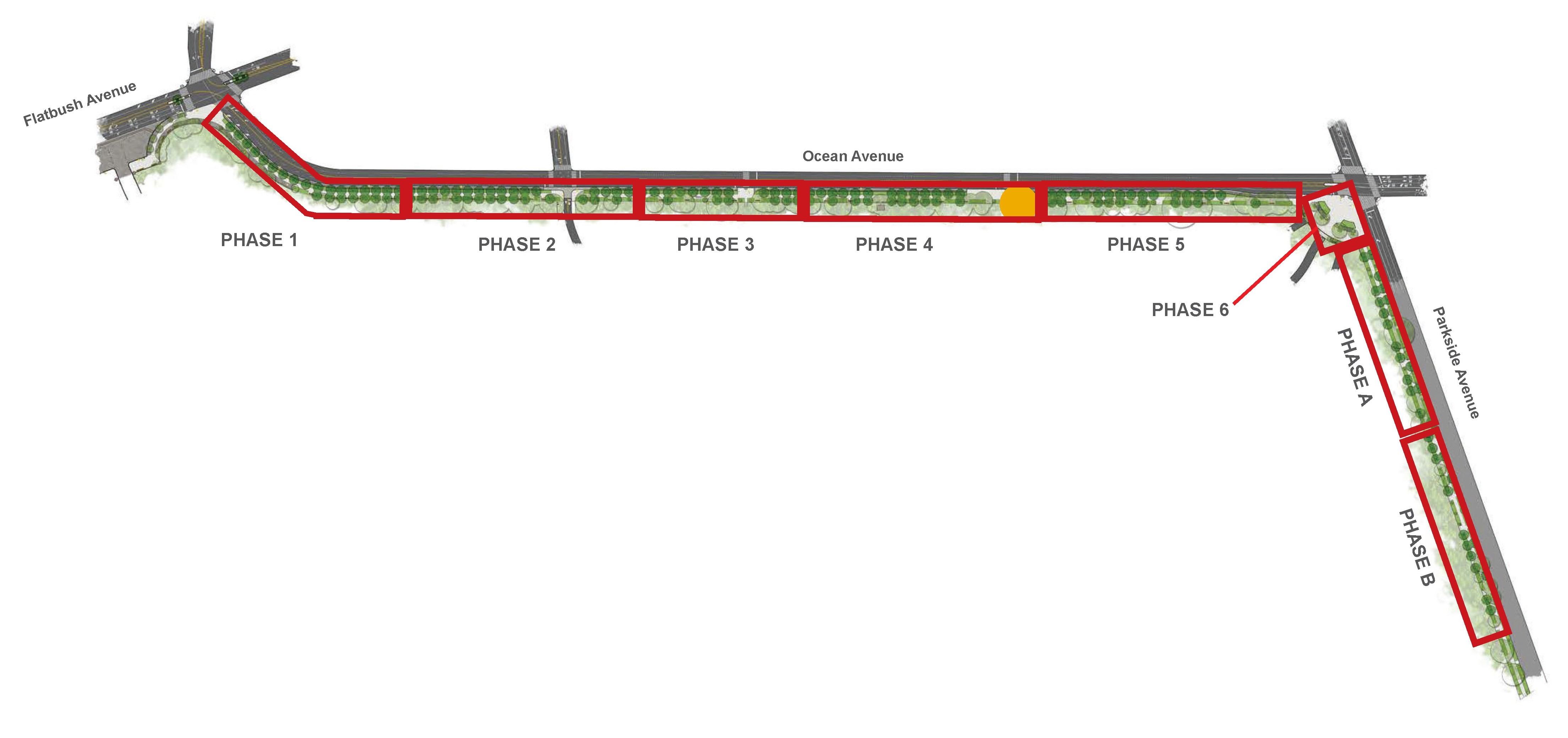 The phasing plan for reconstructing Ocean Avenue and the Prospect Park entrance at Ocean and Parkside avenues. Credit: Prospect Park Alliance