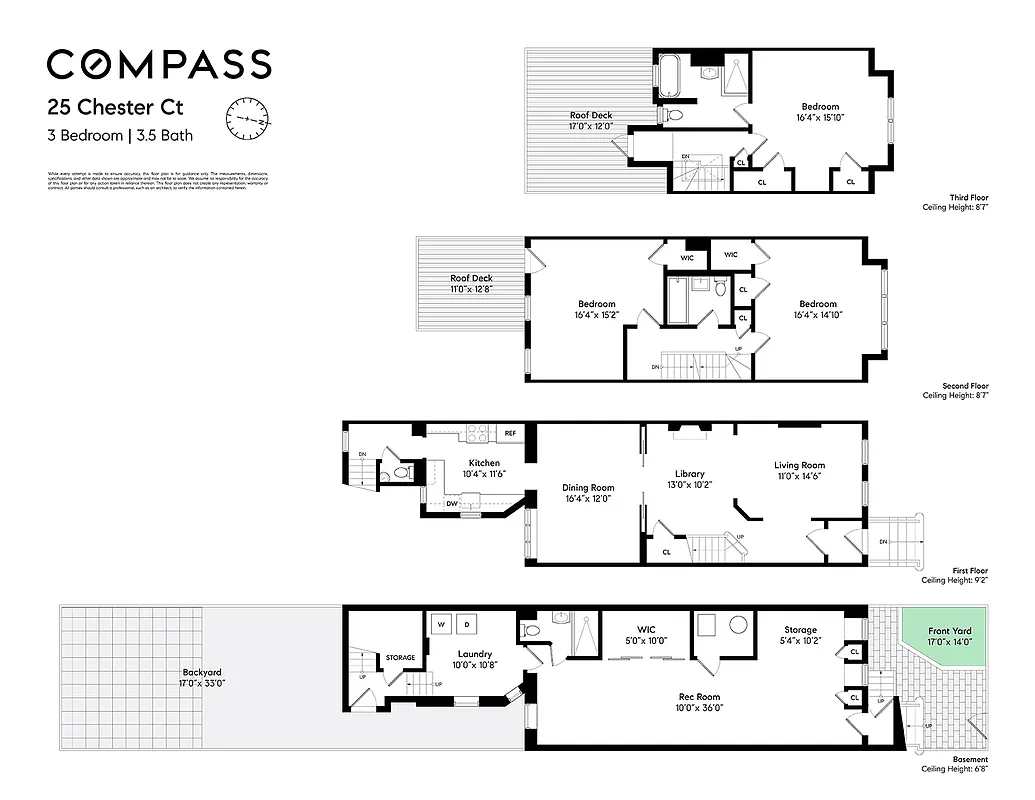 floorplan showing kitchen on main level and two floors of bedroom space