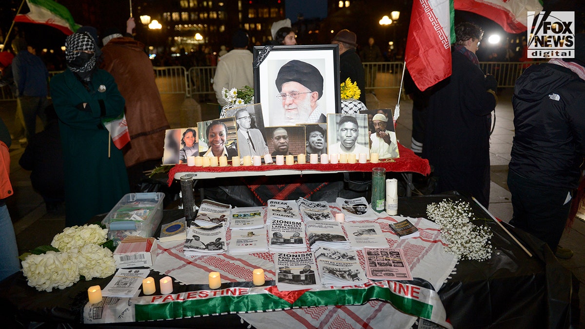 Pro-Khamenei and anti-Khamenei protesters clashing during a demonstration at Washington Square Park.