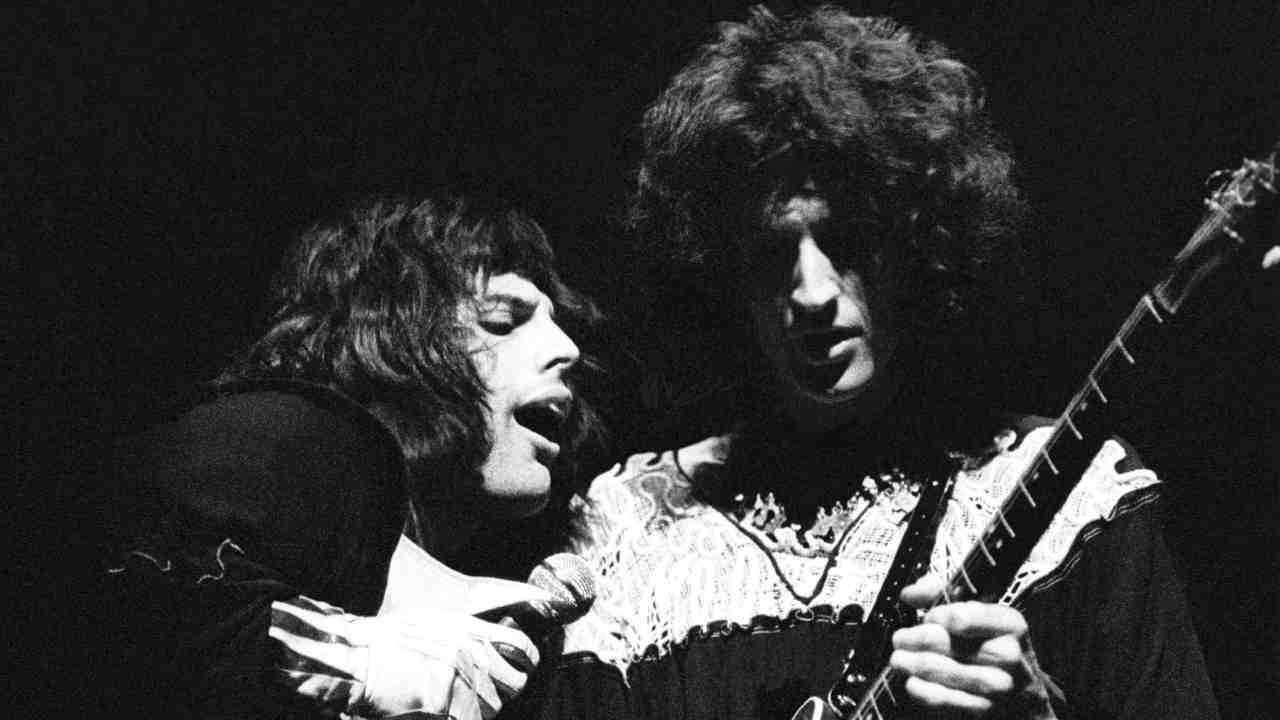 Queen&rsquo;s Freddie Mercury and Brian May performing onstage in 1974
