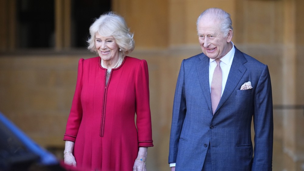 Queen Camilla wears Fiona Clare to bid farewell to the President and First Lady of Nigeria on March 19 in Windsor, England.