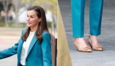 Queen Letizia wore a pair of beige Magrit low heel pumps for World Day Rare Diseases in Castellon de la Plana, Spain, on Tuesday.
