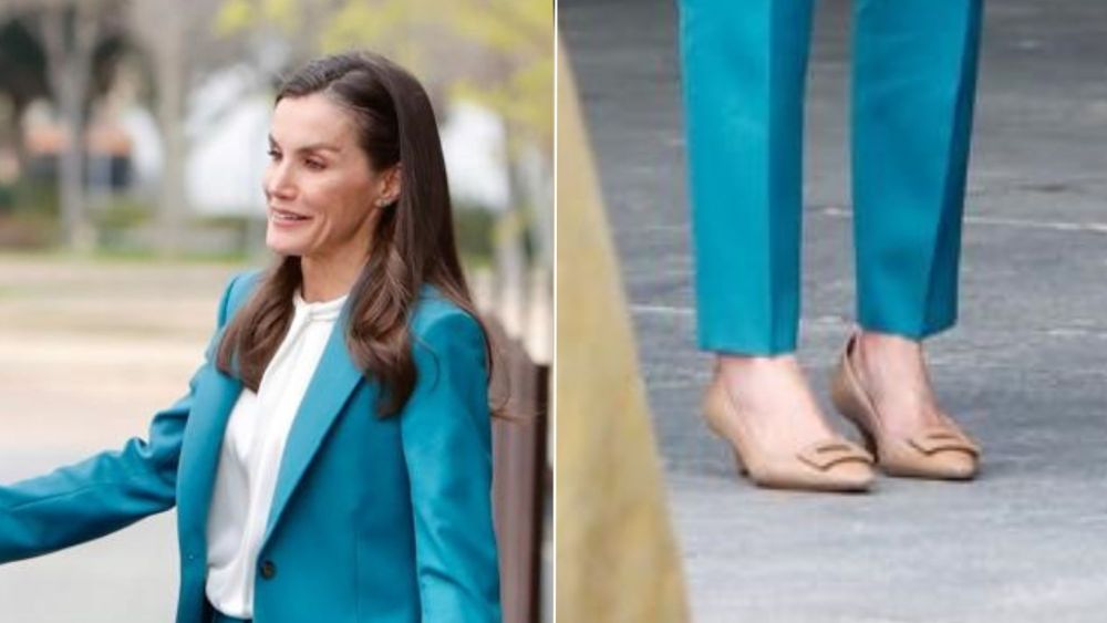 Queen Letizia wore a pair of beige Magrit low heel pumps for World Day Rare Diseases in Castellon de la Plana, Spain, on Tuesday.