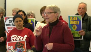 rachel may speaks at climate change law-supporting press conference