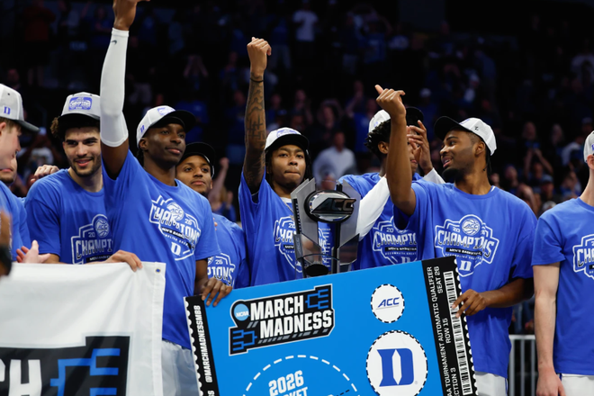Duke celebrates winning the ACC title duke celebrates winning the acc title
