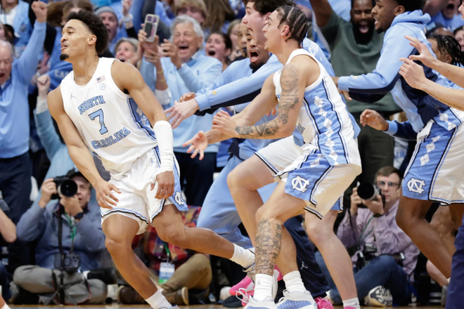 UNC celebrates its win over No. 1 Duke on Feb. 7, 2026 unc celebrates its win over no. 1 duke on feb. 7, 2026