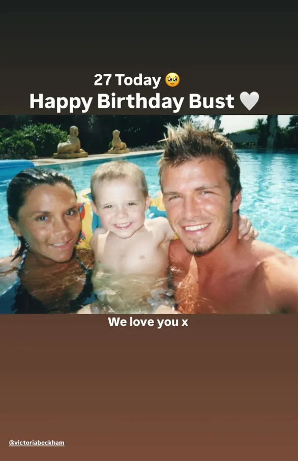 David and Victoria Beckham shared a sweet childhood pool photo of Brooklyn while marking his 27th birthday.