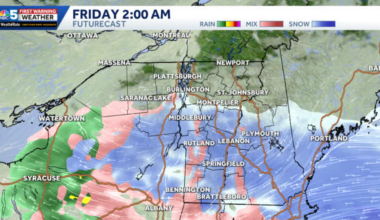 Hourly timing for snow, ice in Vermont, Northern New York