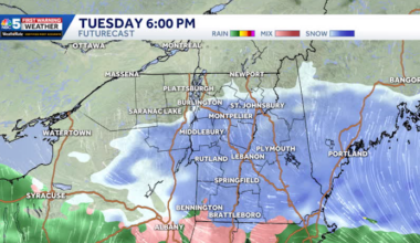 Hourly snow timing for March 3, 2026 in Vermont, New York