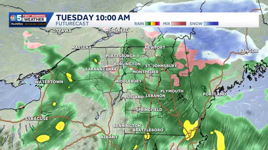 Hour-by-hour forecast for rain, wintry mix in Vermont, New York