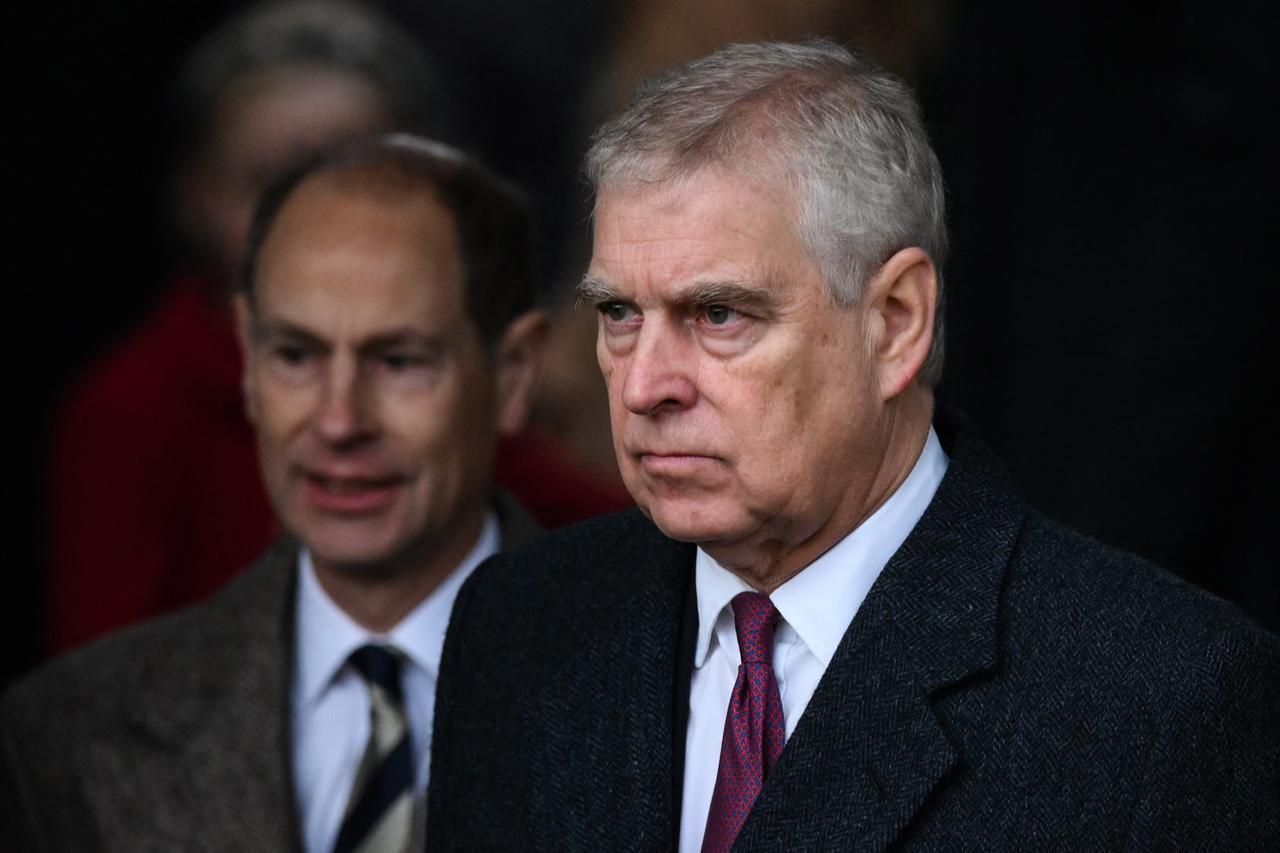 Britain's Prince Andrew, Duke of York reacts as he leaves at the end of the Royal Family's traditional Christmas Day service at St Mary Magdalene Church in Sandringham, Norfolk, eastern England, on December 25, 2022. (AFP File Photo)