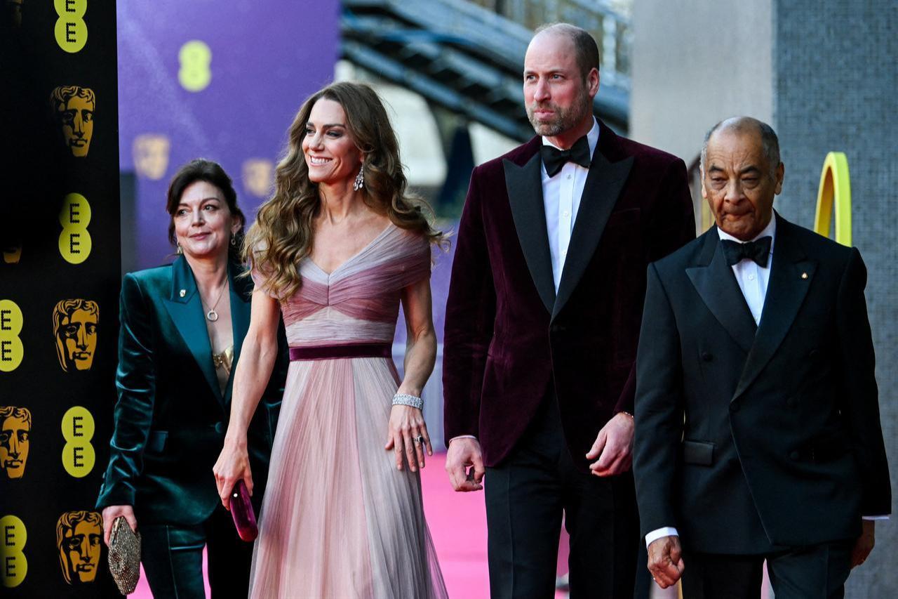 Princess of Wales and Prince of Wales arrive with BAFTA CEO Jane Millichip and Lord-Lieutenant Ken Olisa at BAFTA Film Awards, Royal Festival Hall, London, February 22, 2026. (AFP Photo)