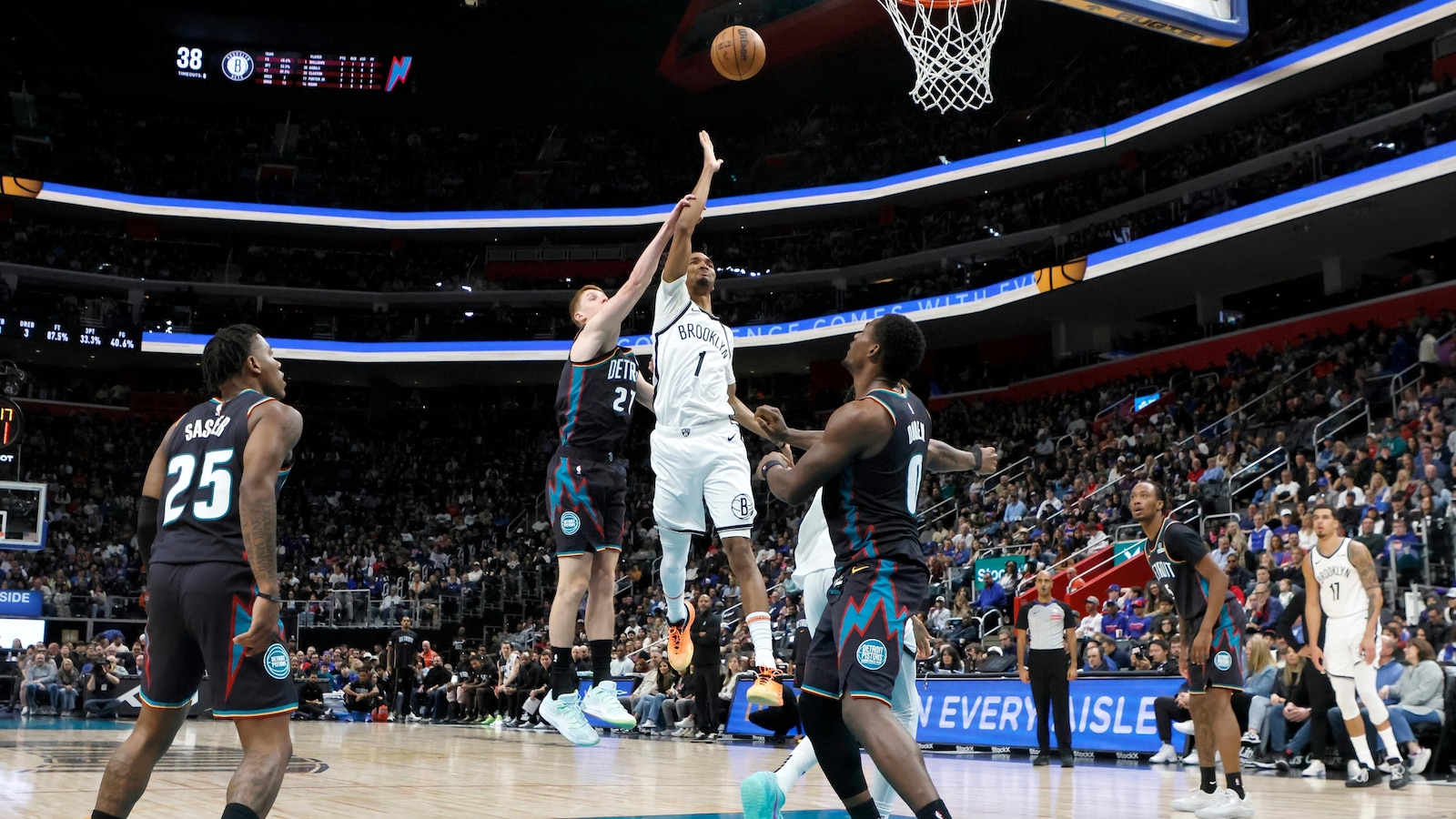 Nets end 10-game losing streak by rallying from down 23 points to stun Pistons 107-105