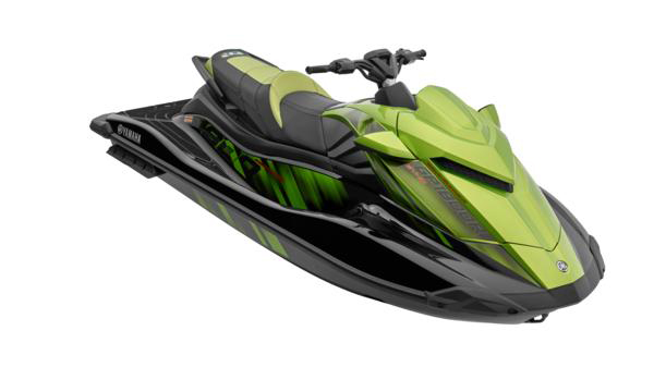 A green and black Yamaha GP1800R SVHO WaveRunner jet ski.