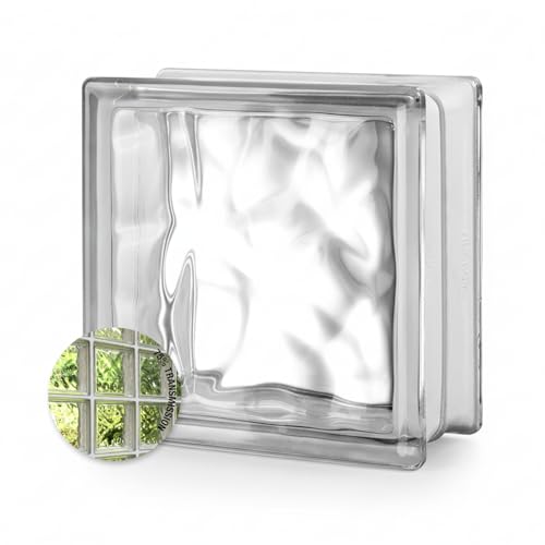 Seves Glass Block 8 X 8 X 4 Nubio Glass Block | Classic Wave Pattern | Walls, Windows, Partitions & Light Diffusion | Easy Install for Residential and Commercial Use