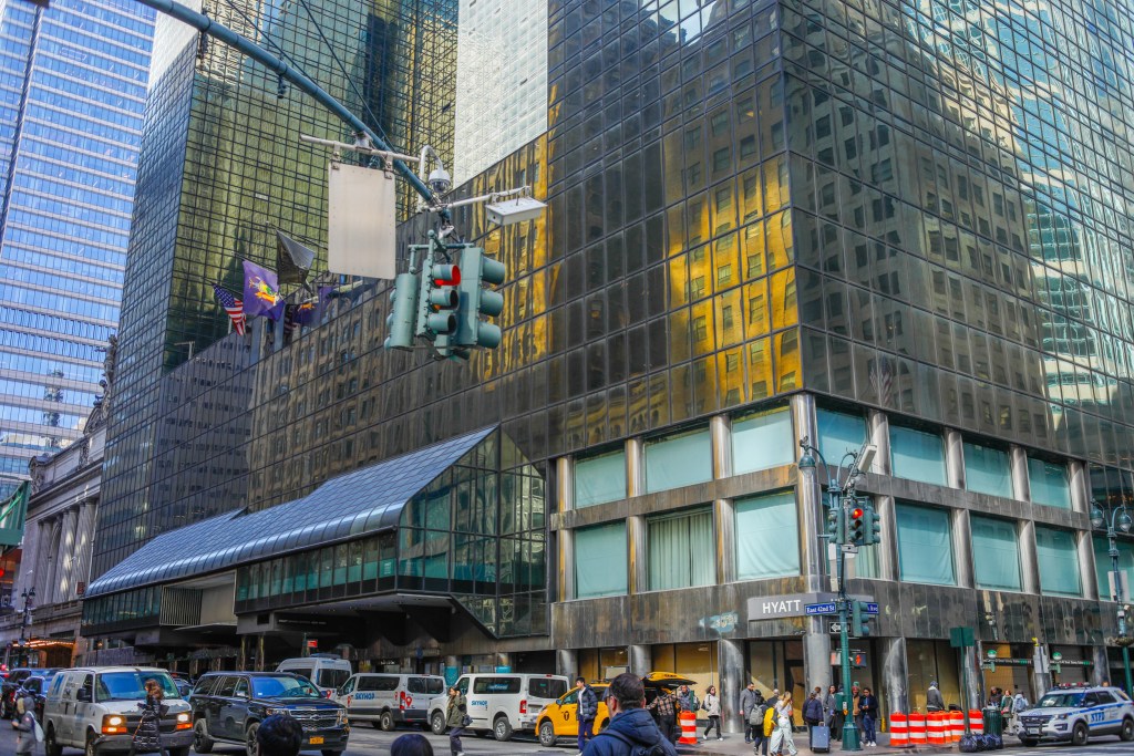 The Grand Central Hyatt towers over east 42nd Street,