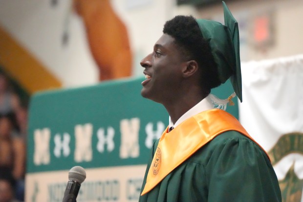 Drake Powell delivers his valedictorian speech at Northwood High School in Pittsboro, North Carolina in 2024.