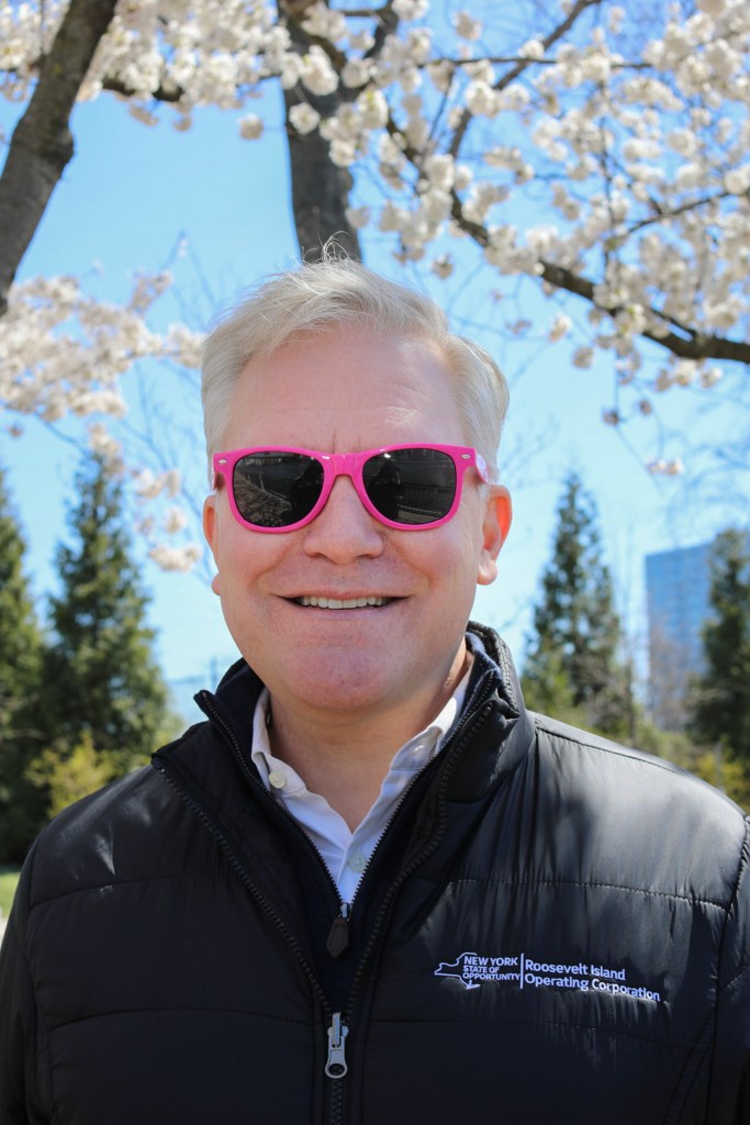 President and CEO of the Roosevelt Island Operating Corporation B.J. Jones attends a Cherry Blossoms event,