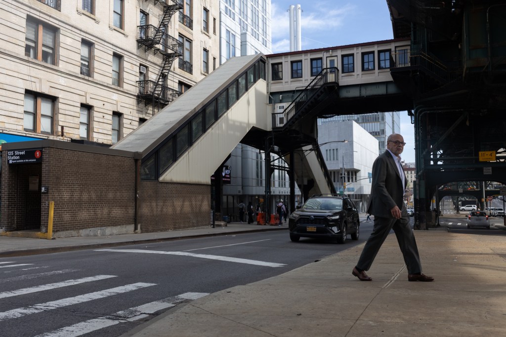 Escalators provide access to an elevated subway station next to a Columbia University campus on West 125th Street