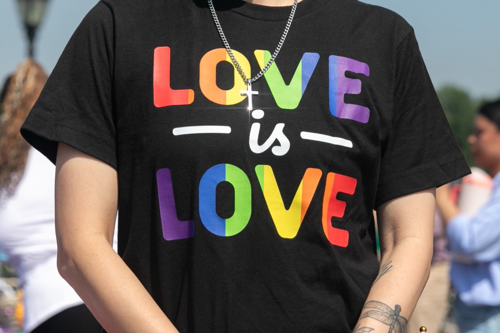 Members of the LGBTQ community attend a Pride event on High Bridge connecting The Bronx and Washington Heights,