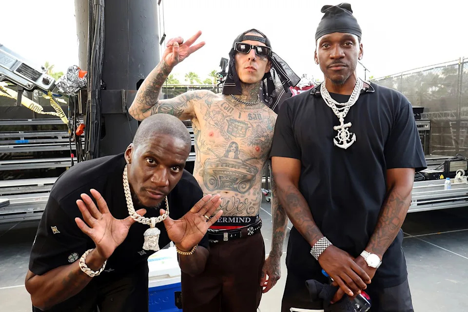 Malice, Travis Barker and Pusha TCredit: Frazer Harrison/Getty