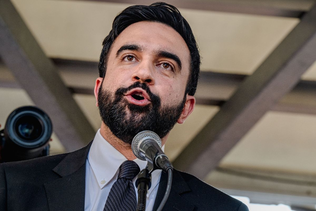 New York City Mayor, Zohran Mamdani gives a speech as more than 10,000 NYC building service workers