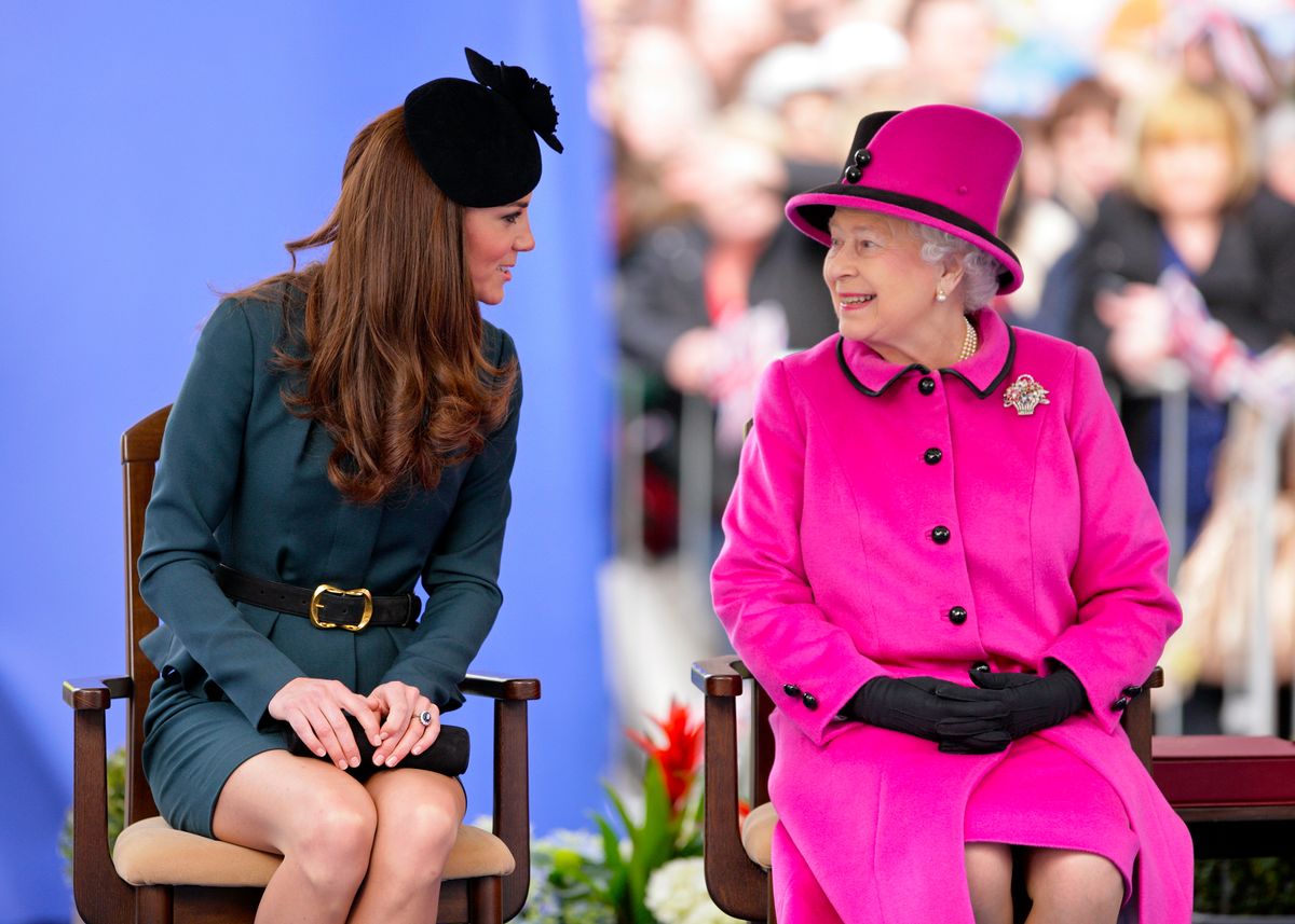 The two women share a joke during a trip to Leicester back in 2012