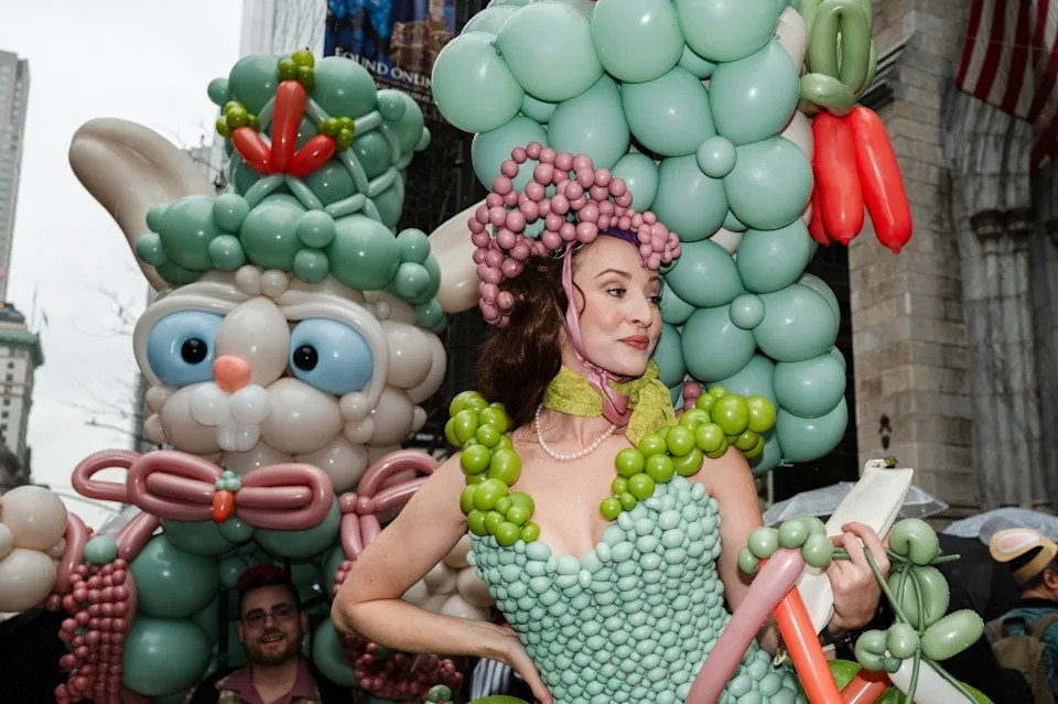 NEW YORK, NEW YORK – APRIL 05: Participants pose during the New York City Easter Bonnet Parade in front of St. Patrick’s Cathedral on April 05, 2026 in New York City. (Photo by Craig T Fruchtman/Getty Images)