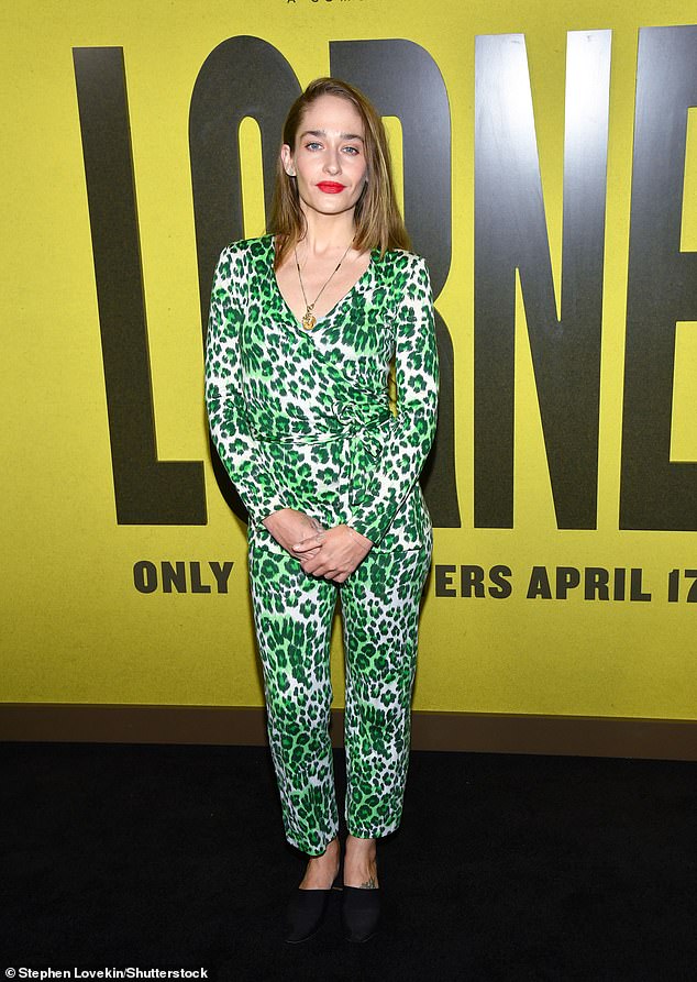 Girls star Jemima Kirke showed off her wild side in a low-cut green leopard-print jumpsuit