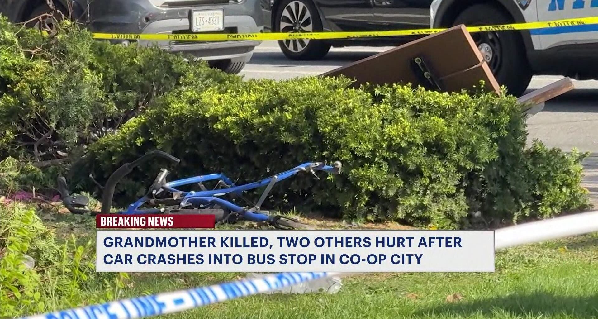 News 12 | Bronx | Grandmother Killed Two Injured After Car Slams Into Bronx Bus Stop Bench