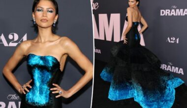 Zendaya's 'The Drama' NYC premiere gown is covered in 27 shades of 'something blue'