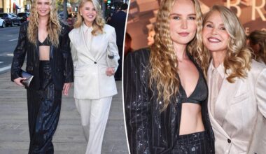 Christie Brinkley and Sailor Brinkley Cook wear matching sequin suiting in NYC
